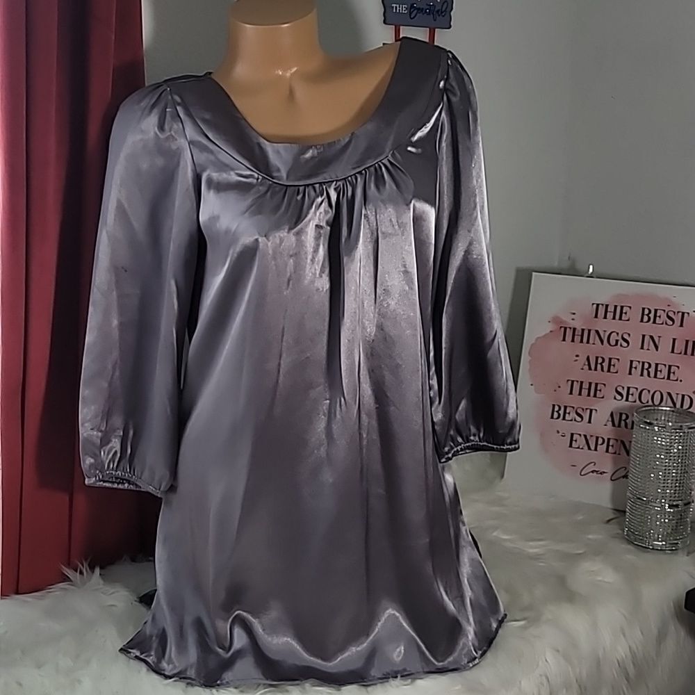 1710  NOTATIONS Gray Long Sleve Blouse Size M